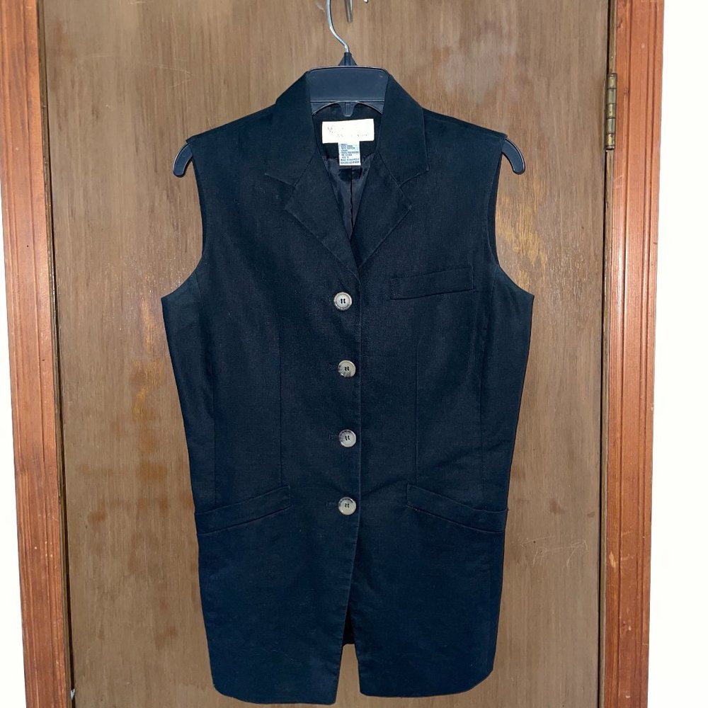 Vintage Milano Design Group Long Fitted Black Linen/Cotton Black Vest - Sz S